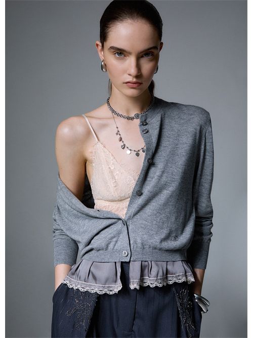 Cardigan in lana con dettaglio lingerie LIU JO | WF6034MA16R/02050